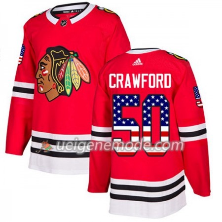 Herren Eishockey Chicago Blackhawks Trikot Corey Crawford 50 Adidas 2017-2018 Rot USA Flag Fashion Authentic